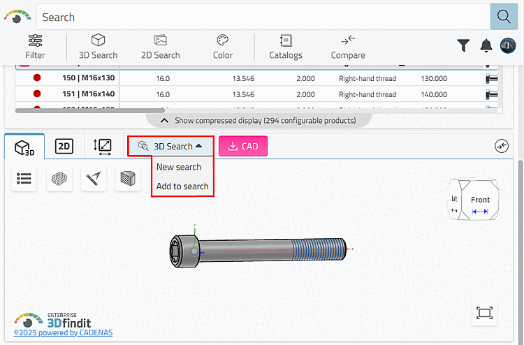 Parts view -> "3D search [3D Search]" button