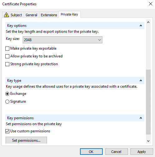 Certificate Properties > Private Key