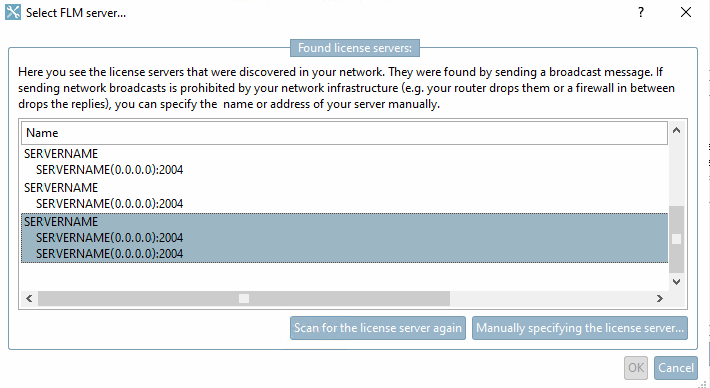 Select FLM Server... [Select FLM server...]