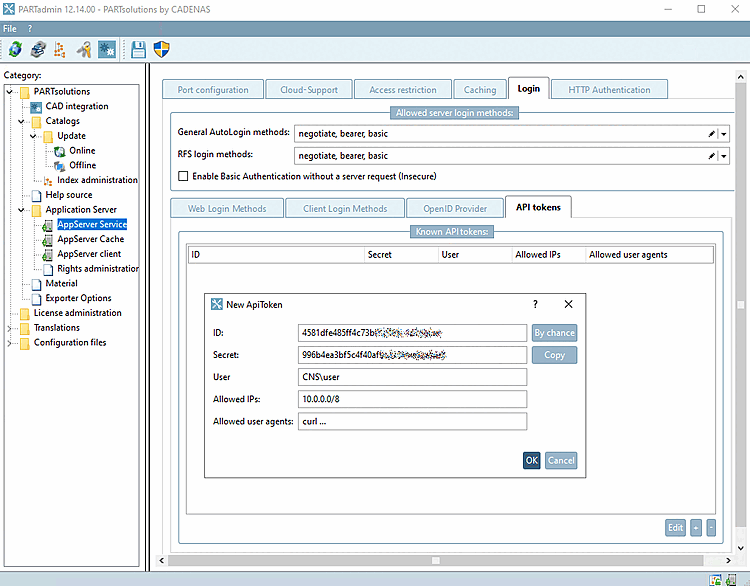 AppServer Service > Tabbed page "Login" > "API Tokens [API tokens]" Tabbed page
