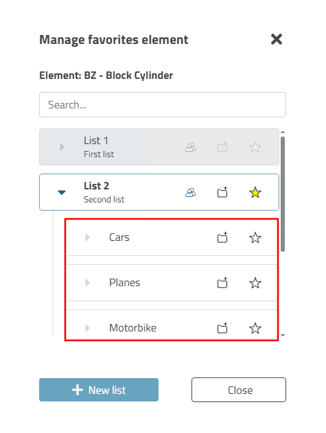 Example: Three sublists have been created in the "List 2" list.