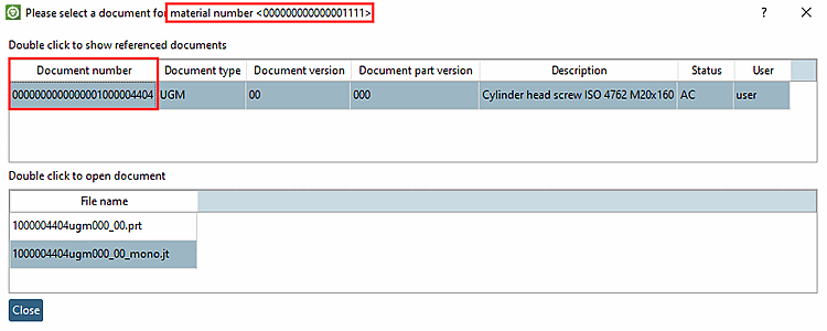 In the title line, you can see the SAP material number, in the dialog the linked documents.