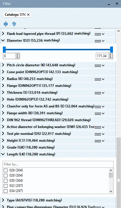 Filter for table variables (selection either by slider or checkbox)
