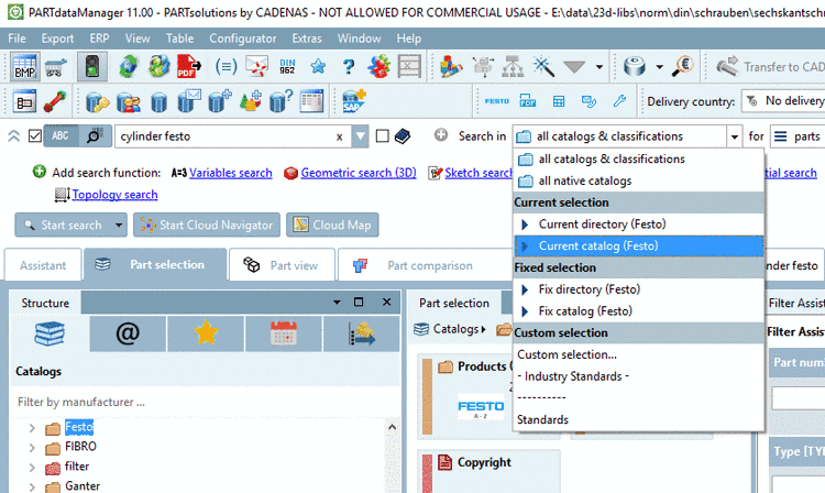 Example: "Recent parts" menu item, which has submenus