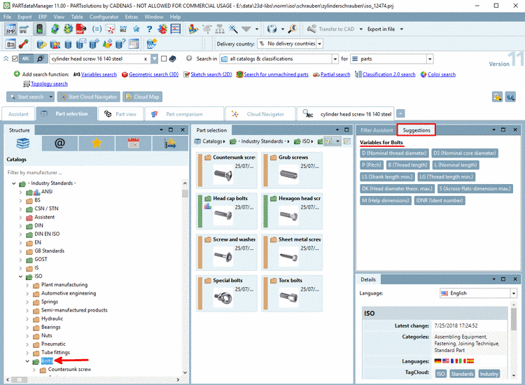 Docking window "Suggestions" -> Variables for <Directory>Suggestionsdocking window