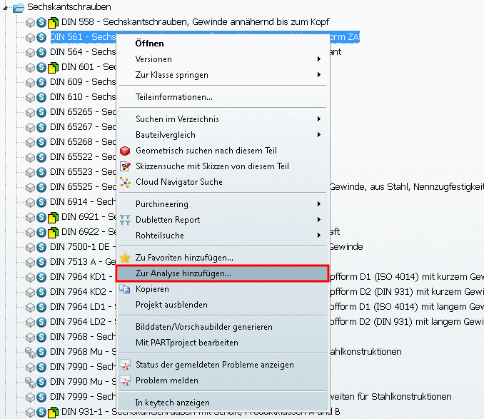 Example: "Add to analysis..." on the "Catalogs" tabbed page