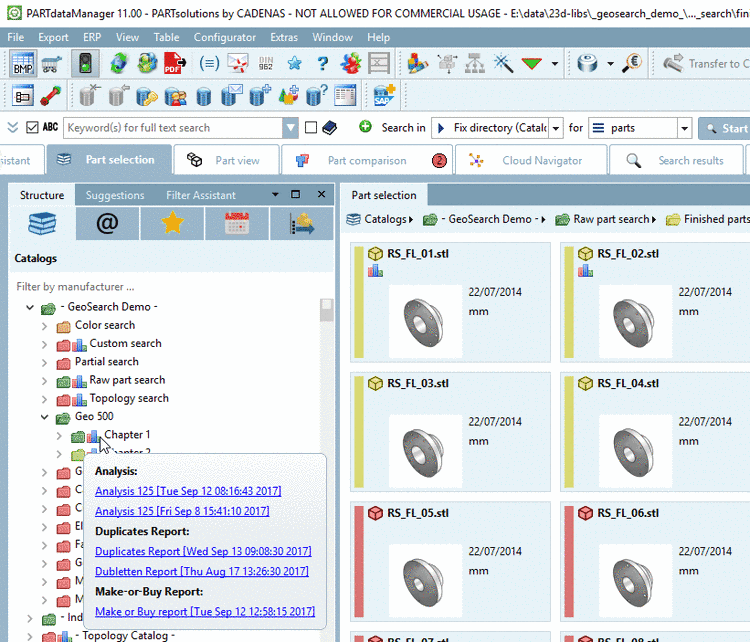 When moving the mouse over the icon, a tooltip with already available reports is displayed.