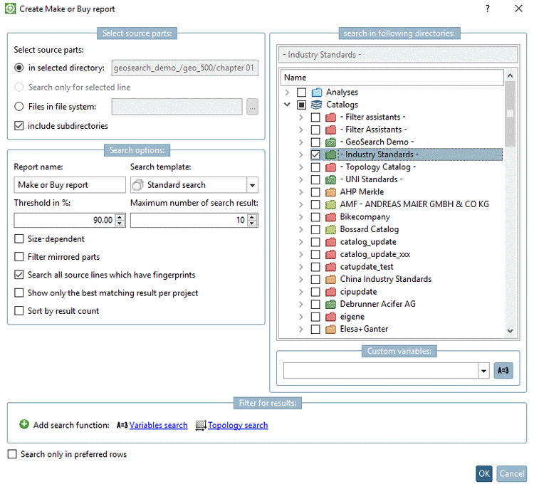 Settings dialog for "Make or Buy"