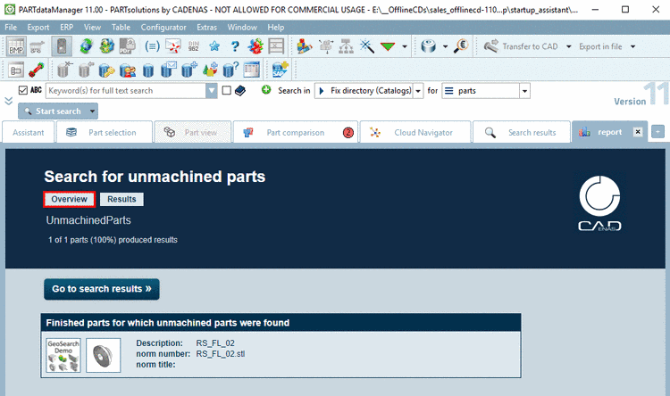 In the example in hand the report had been created only based on one single finished part.