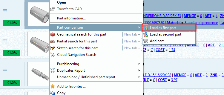 Part comparison -> Load as first part