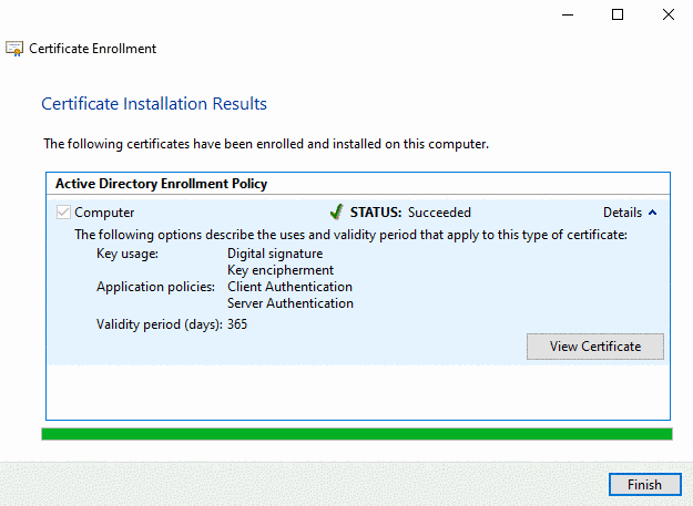 Certificate Installation Results