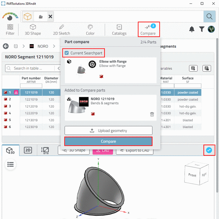 Open part comparison
