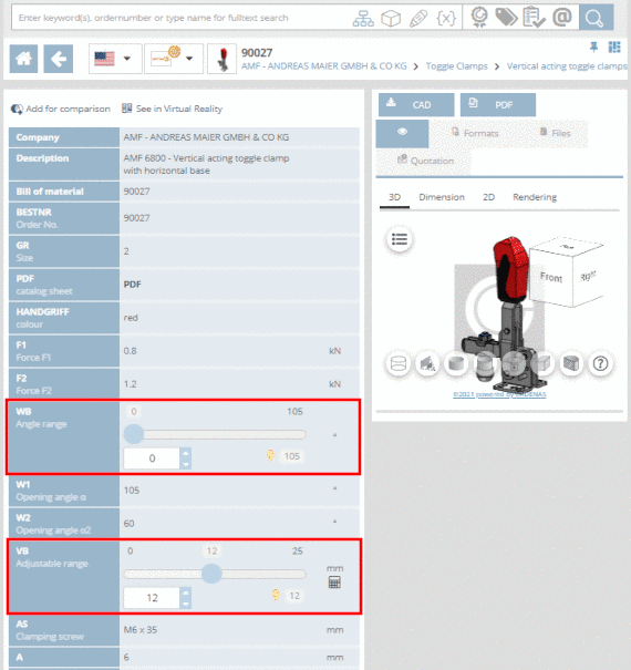 Product with value range fields