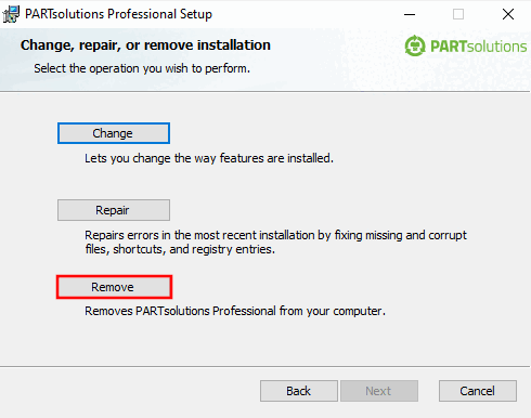 Change, repair or remove installation