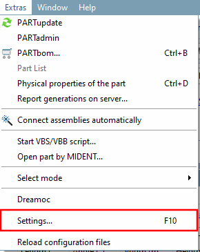 Menu Extras -> Settings [Settings...]..