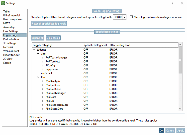 Logging settings [Log settings] Logging settings
