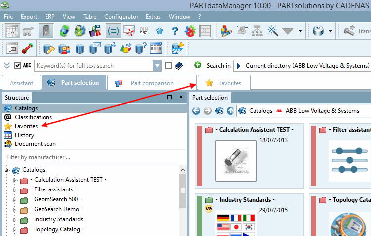 Example: Either enable"Favorites" in the "Structure" area or as tab.