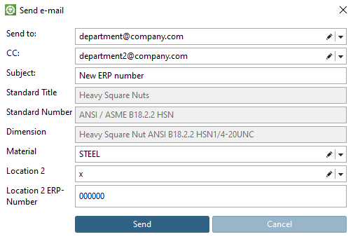 Request an ERP number by e-mail [Request ERP number per e-mail]: The corresponding fields from plinkcommon.cfg or plinkgroups.cfg are automatically assigned to the basic dialog.