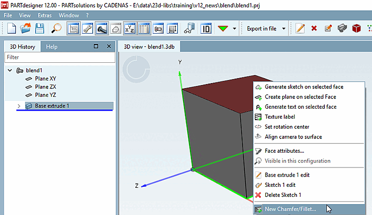 Call with context menu command "Create new chamfer/rounding. [New Chamfer/Fillet...].."