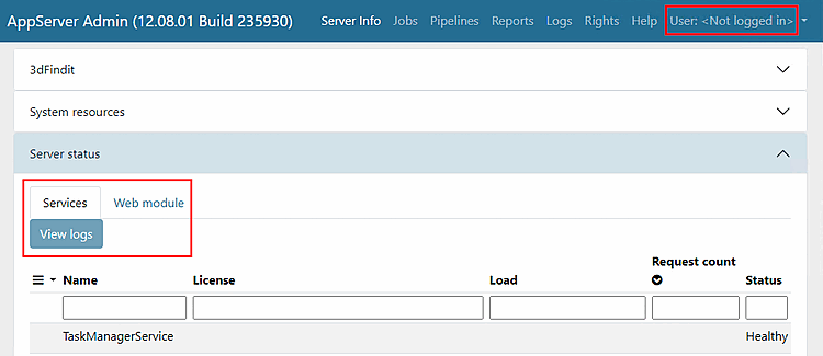 The figure shows only the "Services " and "Web modules [Web-Modules] " tabs under "Server status [Server state] ".