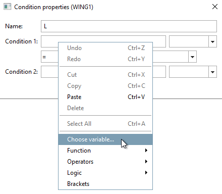 Context menu in the Namefield