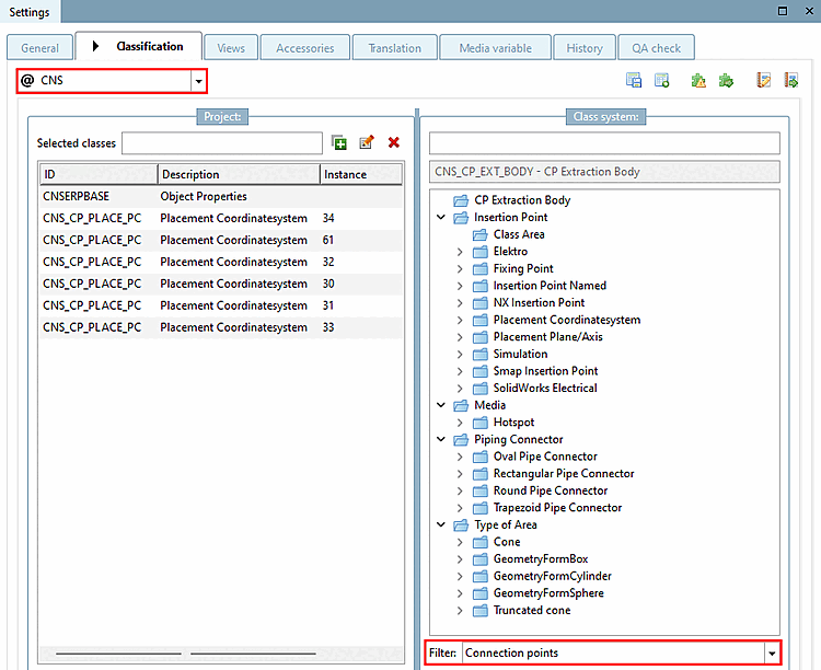 Classes after selection of "Add points [Connection points] "