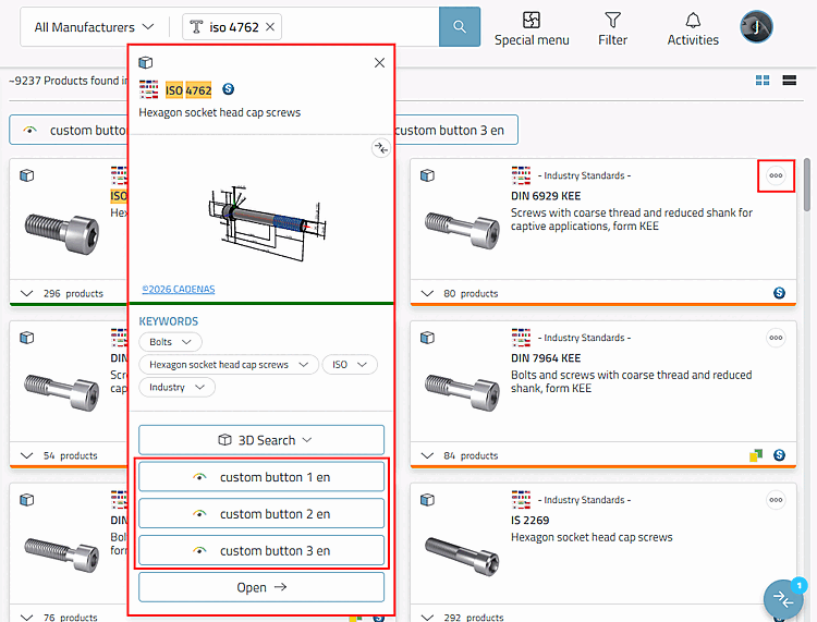 Buttons in the context menu of search results (grid view)