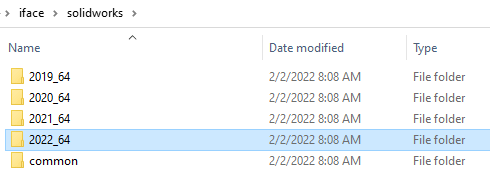 Example: Several SolidWorks interfaces installed in parallel