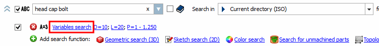 Dialog area of the search methods: Variable search [Variables search]