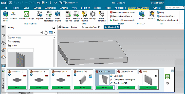 LIVEsearch exemplary in NX