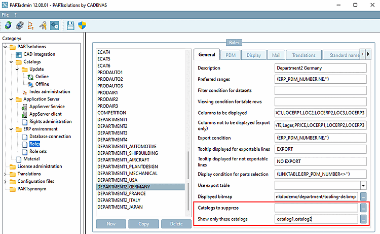 Only the catalogs specified under "Show only these catalogs [Show only these catalogs]" are displayed.