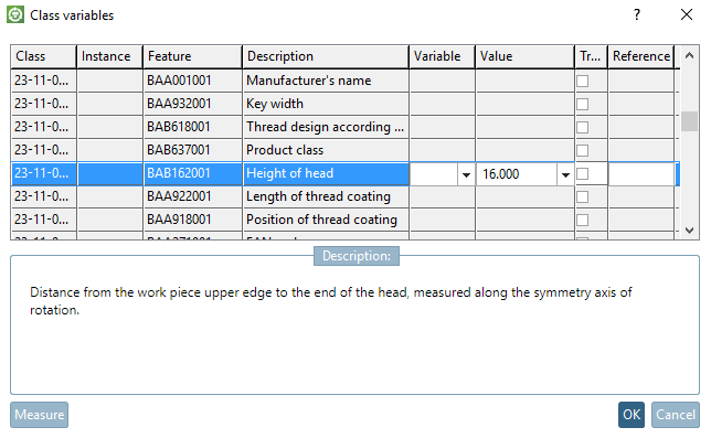 Value assigned from the Measure dialog