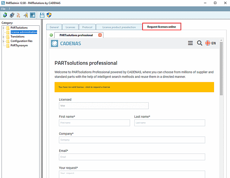 Request licenses online