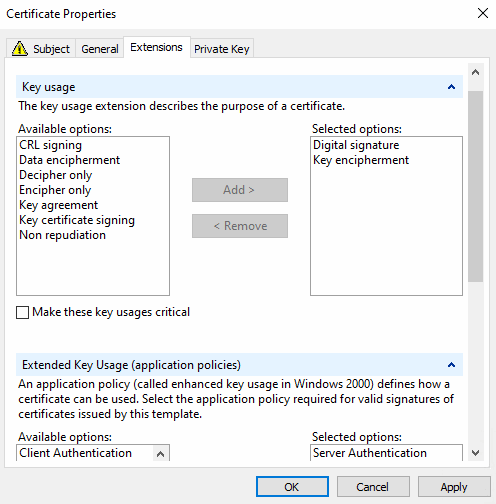 "Key usage" and "Extended Key Usage"