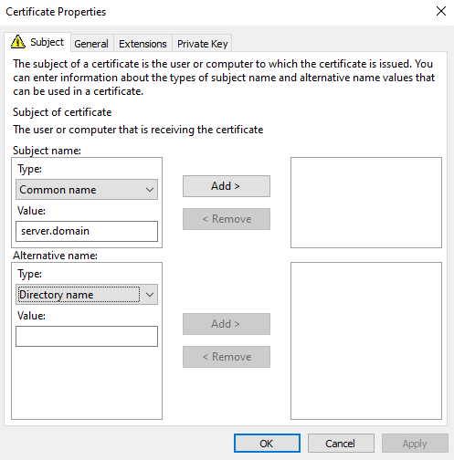Certificate Properties > Subject