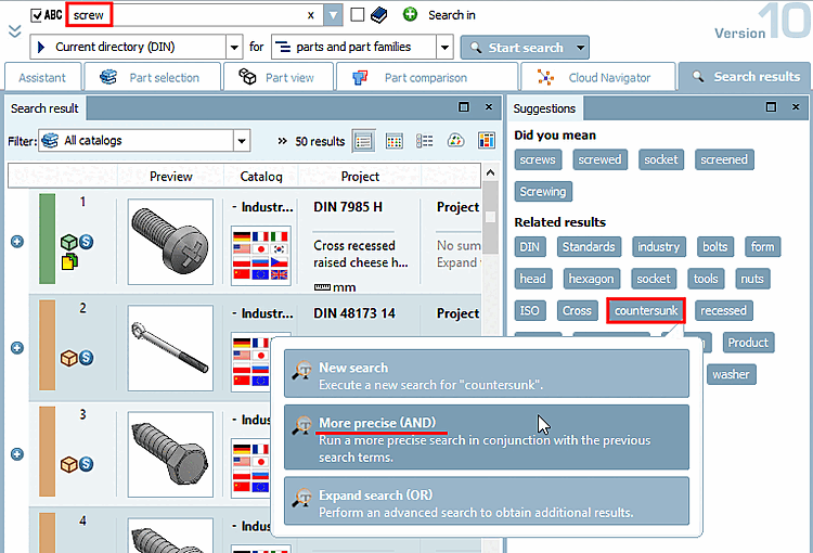 Modify search using related terms (example: "Refine search")