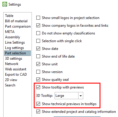 Settings [Preferences...]... -> Parts selection [Part selection]
