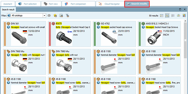 Search results with "Symbols [Symbols] " display option