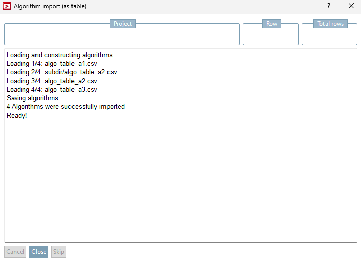 Algorithm import (as table)