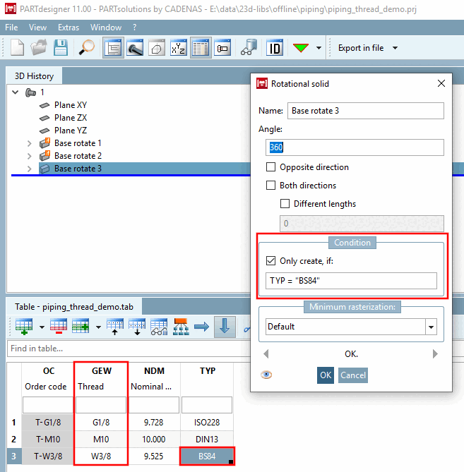 In the characteristic attribute table the thread type is controlled via conditions.