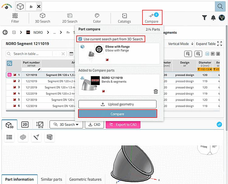 Open part comparison