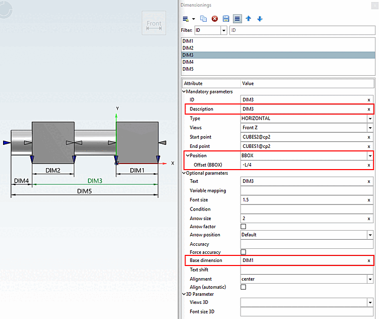Here in this example you can see that the offset "DIM3" refers to the base dimension "DIM1".