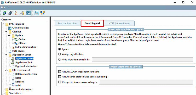 Tabbed page "Cloud support [Cloud-Support]"