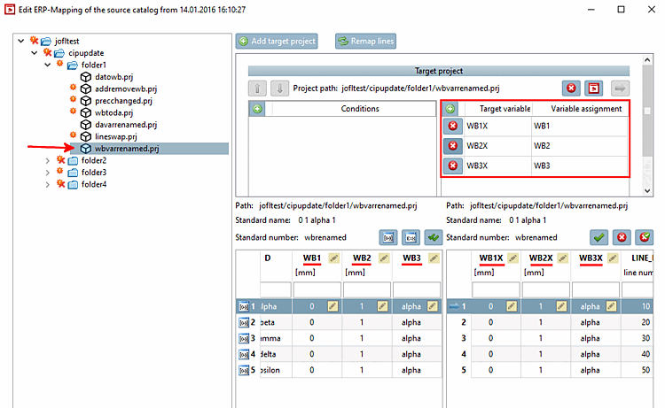 The renamed value range variables are displayed under " [Target variable] Target [Variable assignment] variable/variable assignment [Target variable] ".