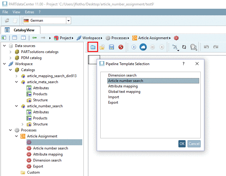 Load template for Article Number Search