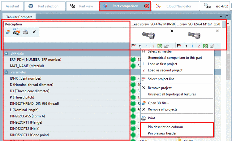 Tabular Compare - Context menu commands