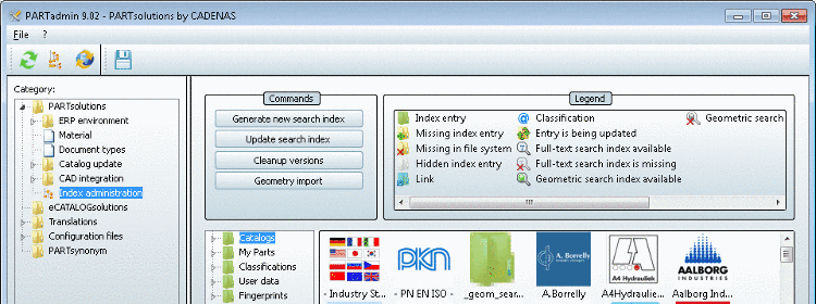 PARTadmin with selection of category Index administration