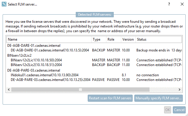 Select FLM server...