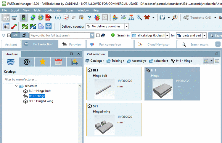 Hinge in PARTdataManager part selection