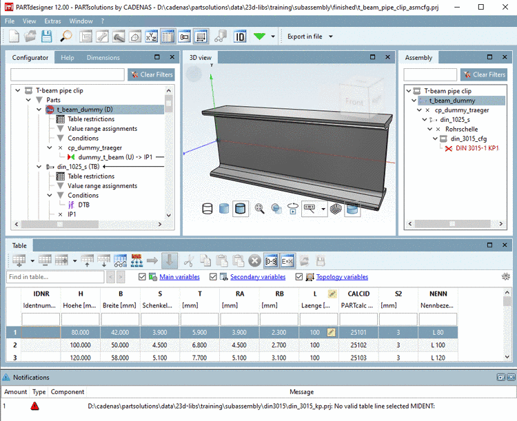No valid table line selected